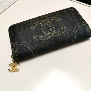 Authentic Chanel Vintage Denim Quilted 2.55 Long Flap Wallet Gold CC Rare Y2K
